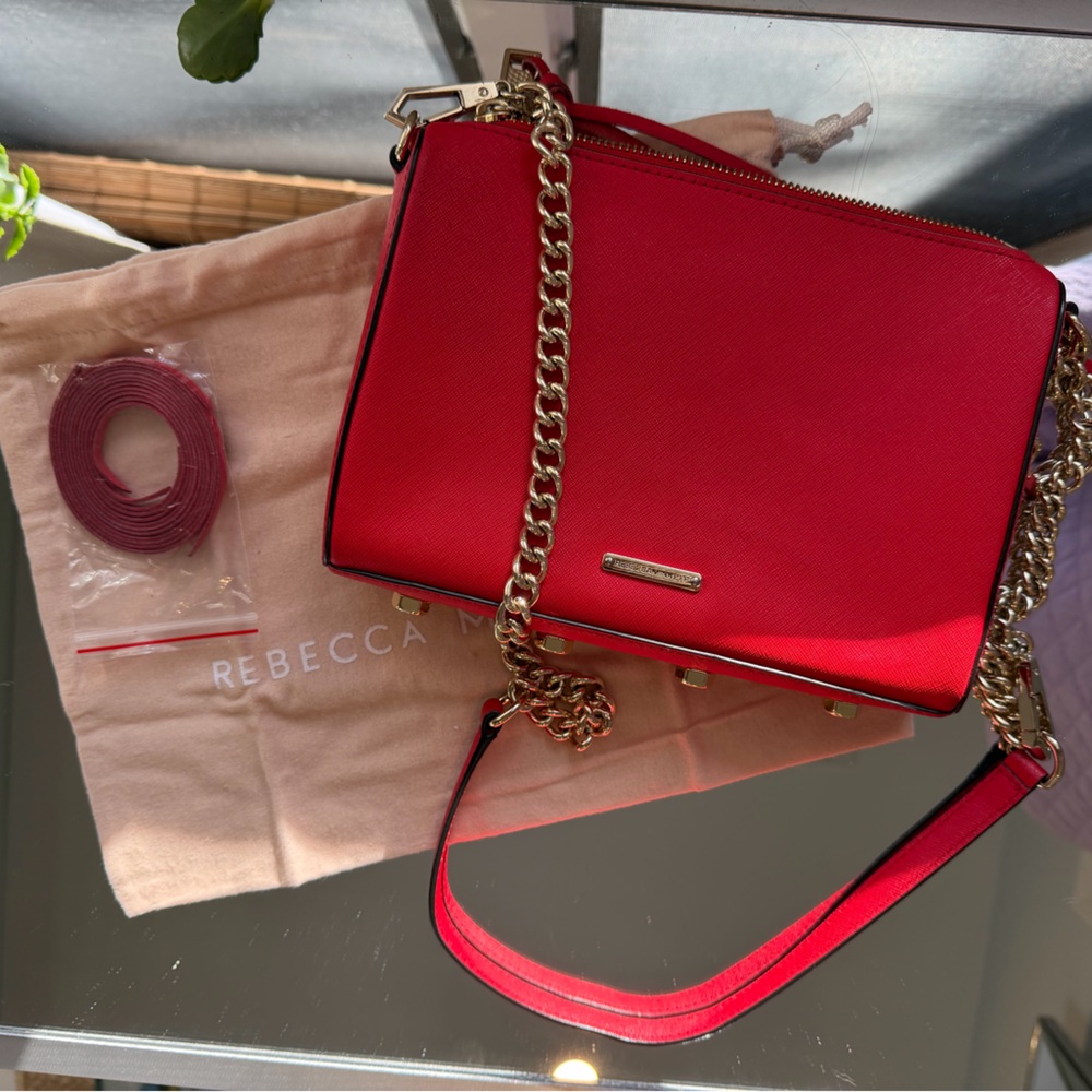 Rebecca Minkoff Avery Red Crossbody Bag with Gold Chain Adjustable Strap